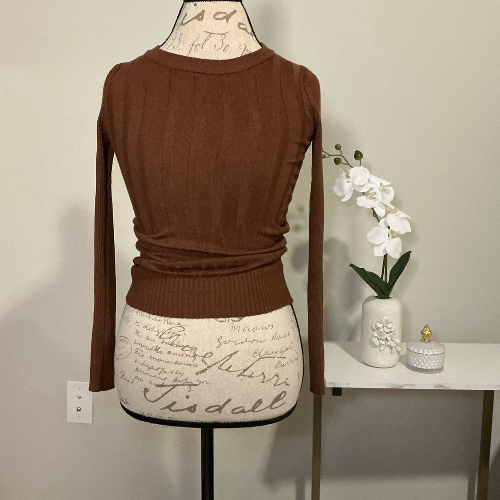 Brown Ribbed Knit Sweater